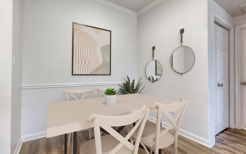 a dining table with chairs